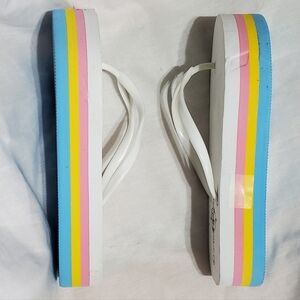 Sole Mates Flip Flops L 8/9  White Pink Yellow Blue NWOT